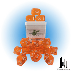 SET OF 15 DICE: TRANSLUCENT ORANGE/WHITE - ARCH D4